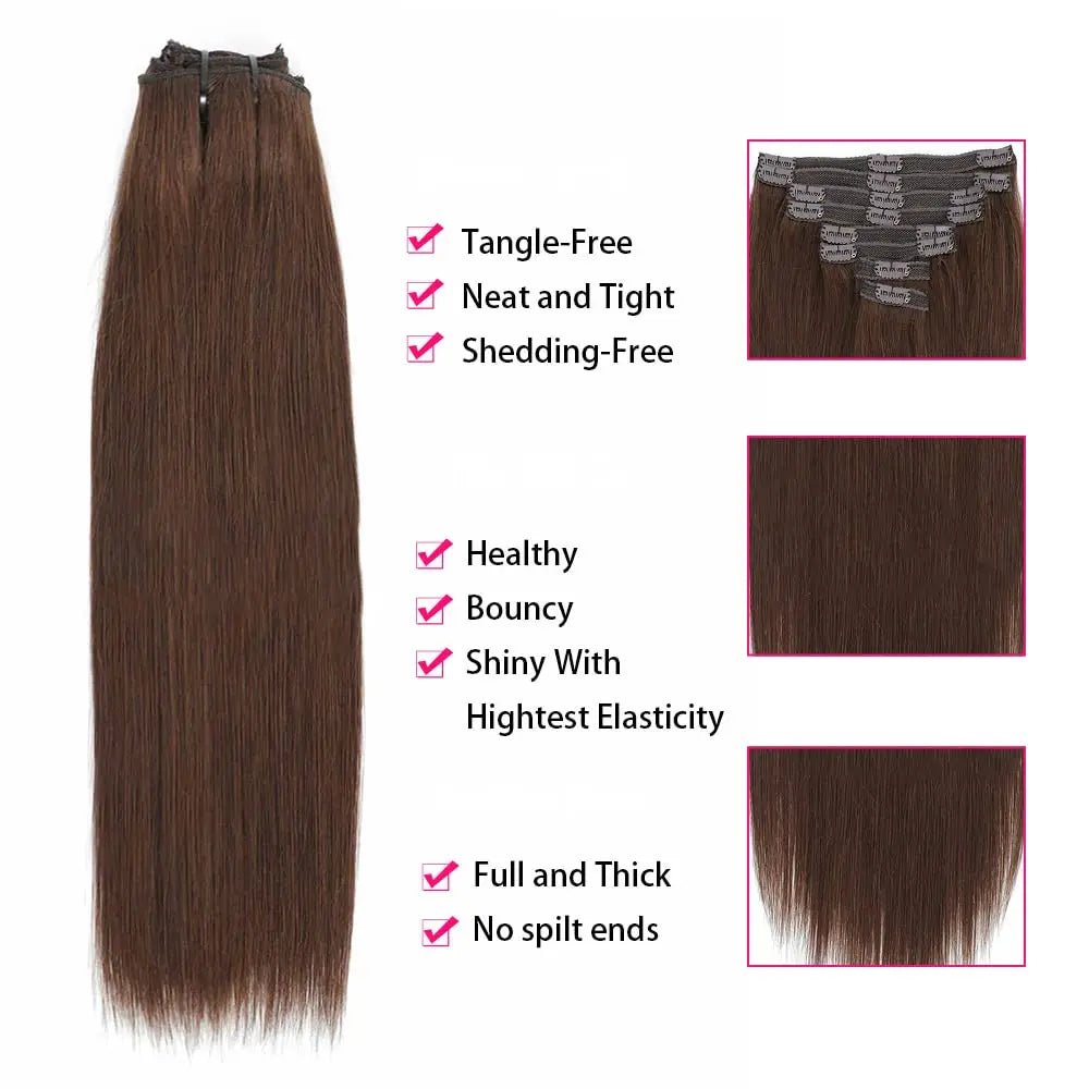 Premium 4 Brown Double Weft Human Hair ClipIn Extensions - GirlnamedParis