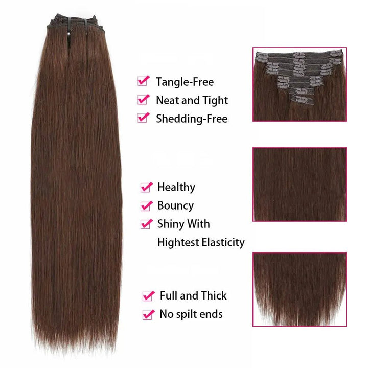 Premium 4 Brown Double Weft Human Hair ClipIn Extensions - GirlnamedParis