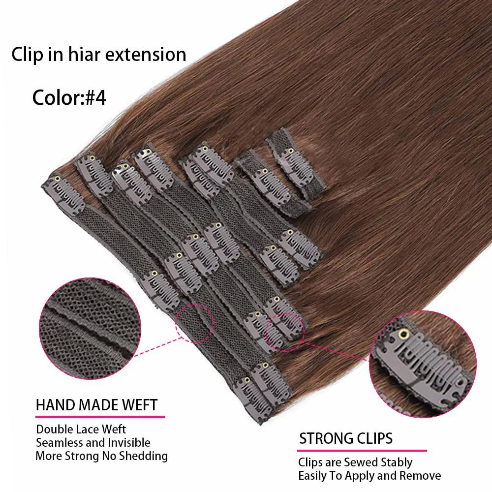 Premium 4 Brown Double Weft Human Hair ClipIn Extensions - GirlnamedParis