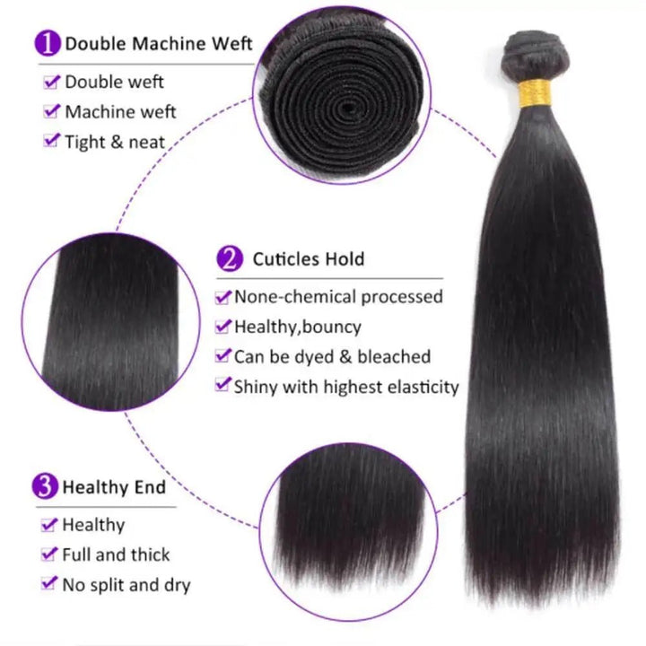 Premium Brazilian Remy Straight Hair Bundles 100 Human - GirlnamedParis