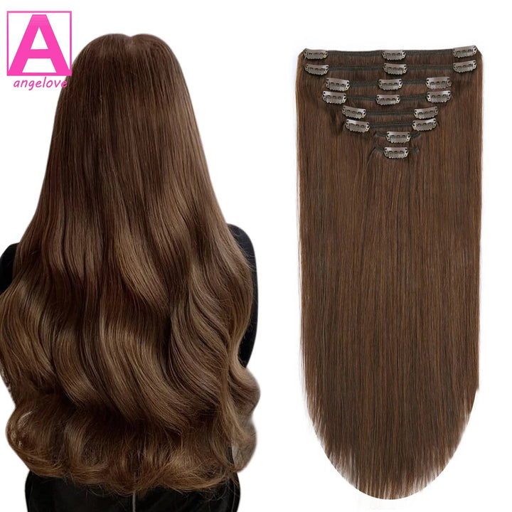 Premium Double Weft Brown Human Hair ClipIn Extensions - GirlnamedParis