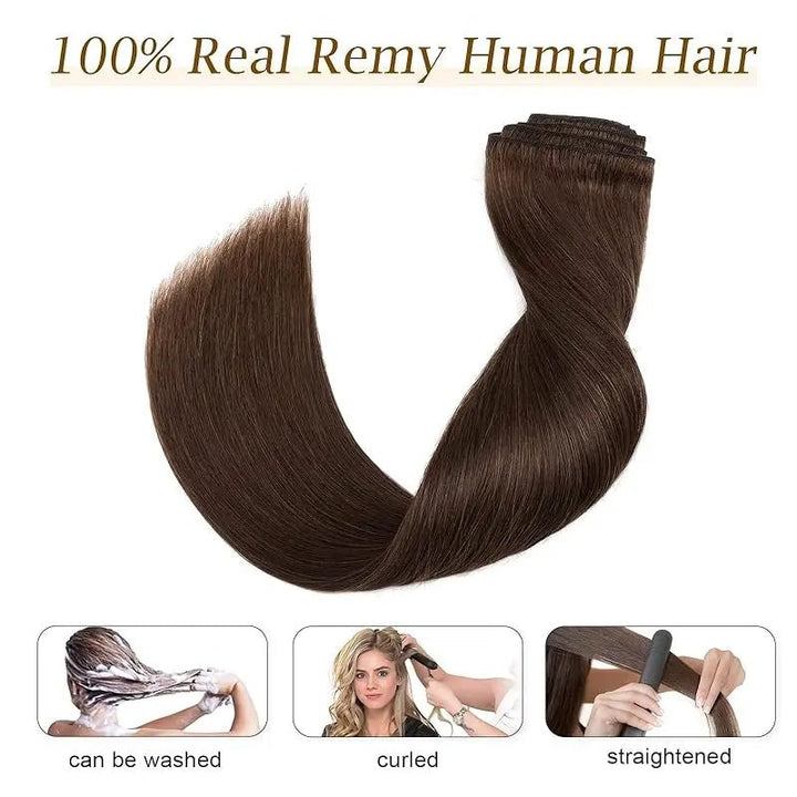 Real Brown Human Hair ClipIn Extensions 8pc Set - GirlnamedParis