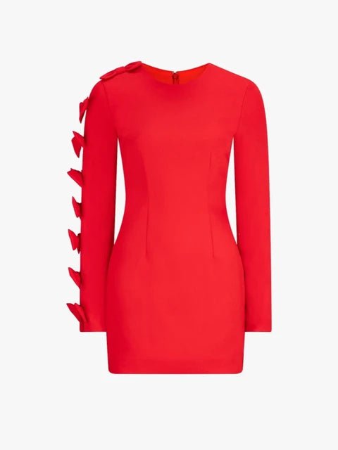 Red Long - Sleeve Bodycon Mini Dress Paris - Runway - GirlnamedParis