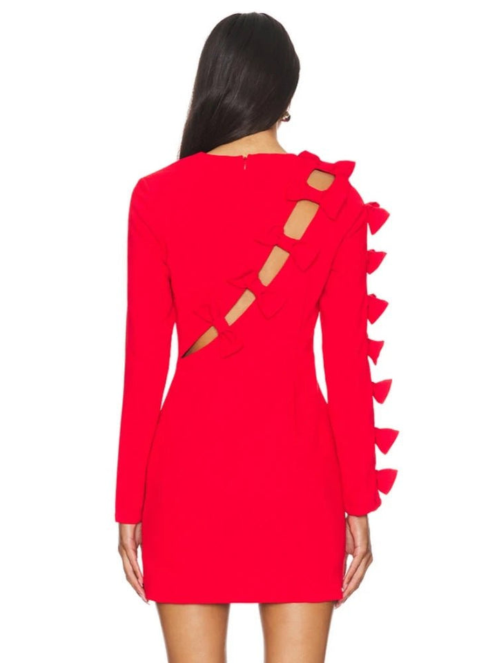 Red Long - Sleeve Bodycon Mini Dress Paris - Runway - GirlnamedParis