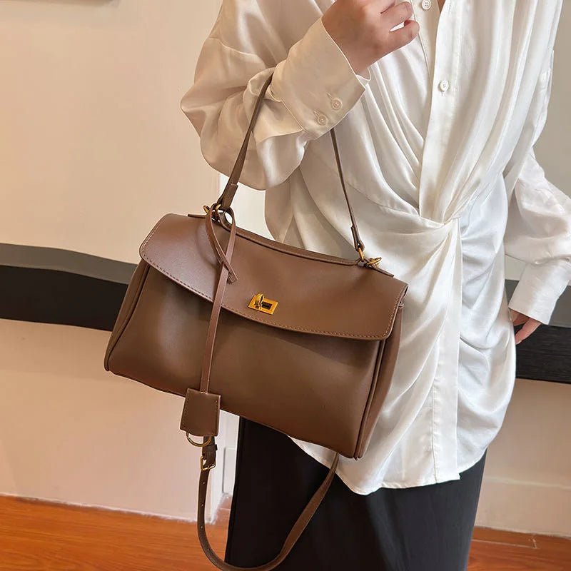 Rodeo Luxury Brown Suede Leather Handbag with Gold Buckle - GirlnamedParis