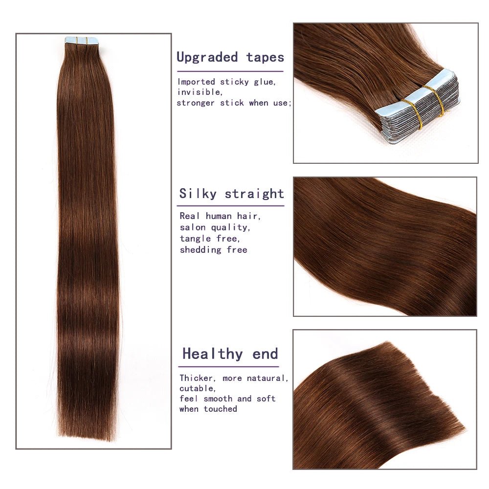 Seamless 20cps 99J Brown 24 TapeIn Hair Extensions - GirlnamedParis