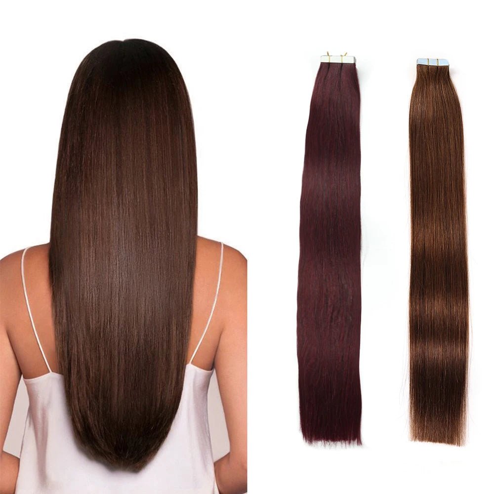 Seamless 20cps 99J Brown 24 TapeIn Hair Extensions - GirlnamedParis