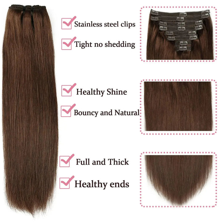 Seamless Human Hair ClipIn Extensions Chocolate Brown - GirlnamedParis