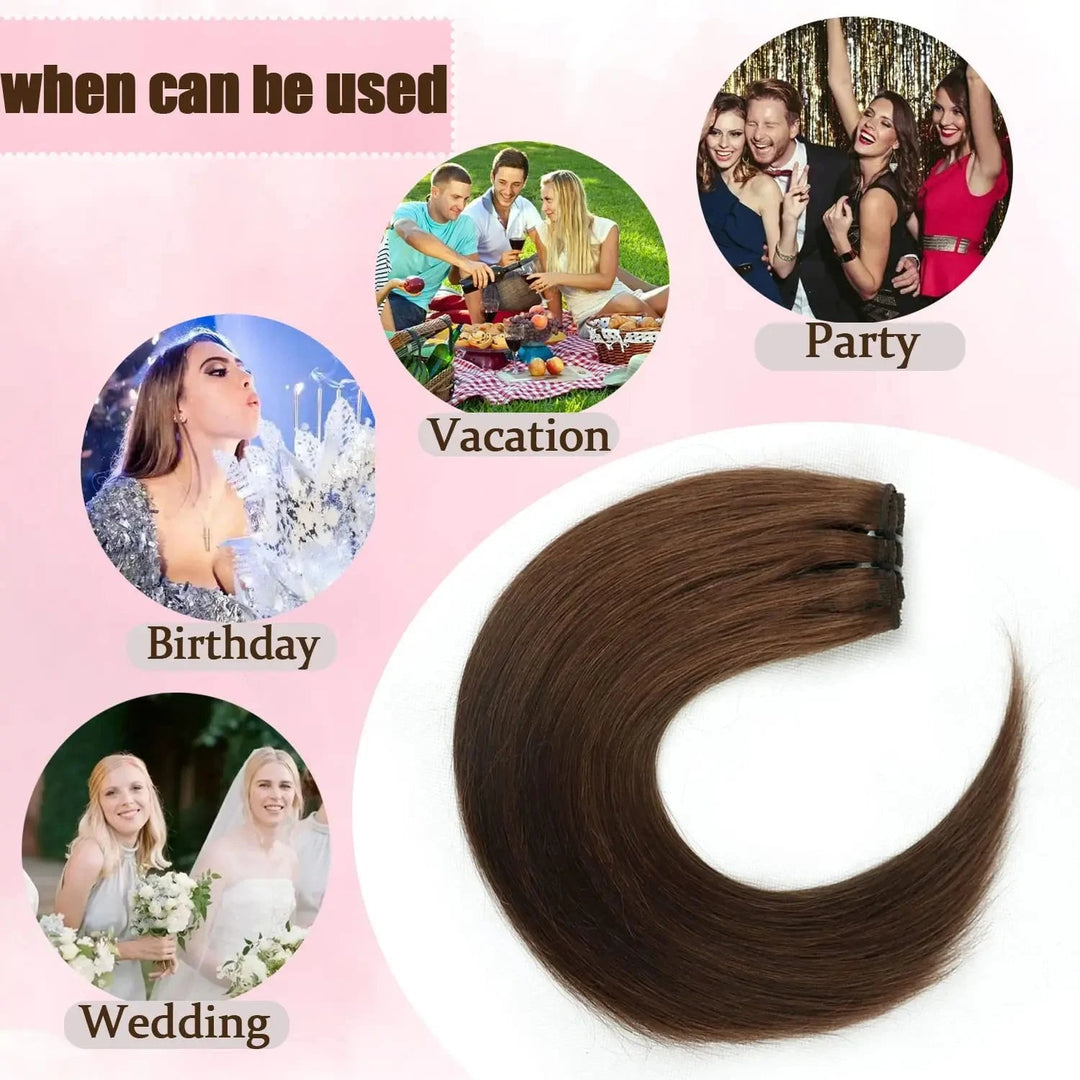 Seamless Human Hair ClipIn Extensions Chocolate Brown - GirlnamedParis