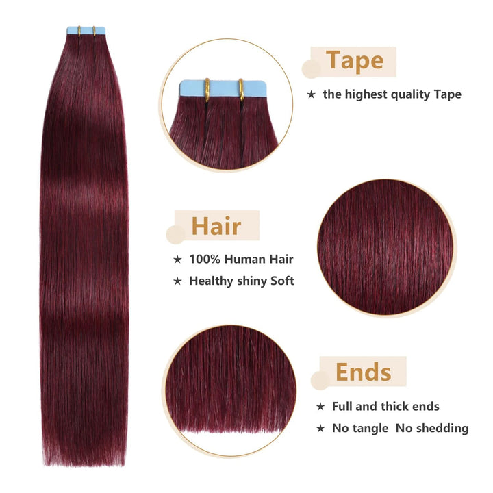 Seamless Wine Red Straight Remy Hair Extensions for Women - GirlnamedParis