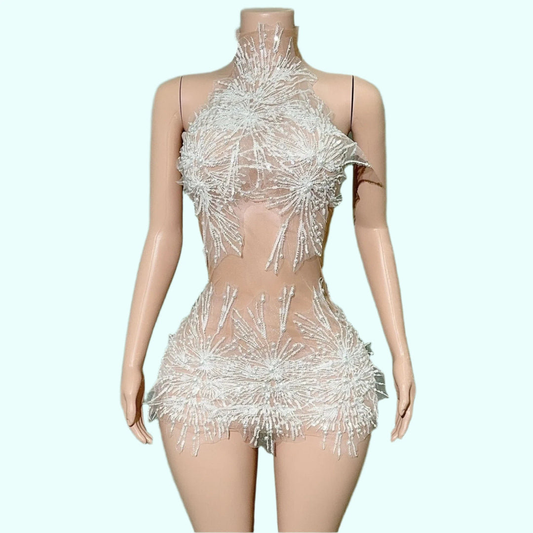 See - Through White Lace Mini Dress Paris - Runway - GirlnamedParis