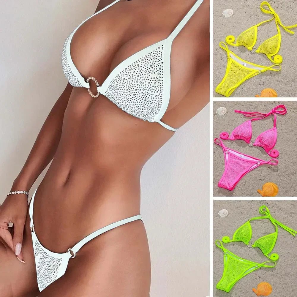 Sexy Brazilian Triangle Bikini with Crystal Embellishments - GirlnamedParis