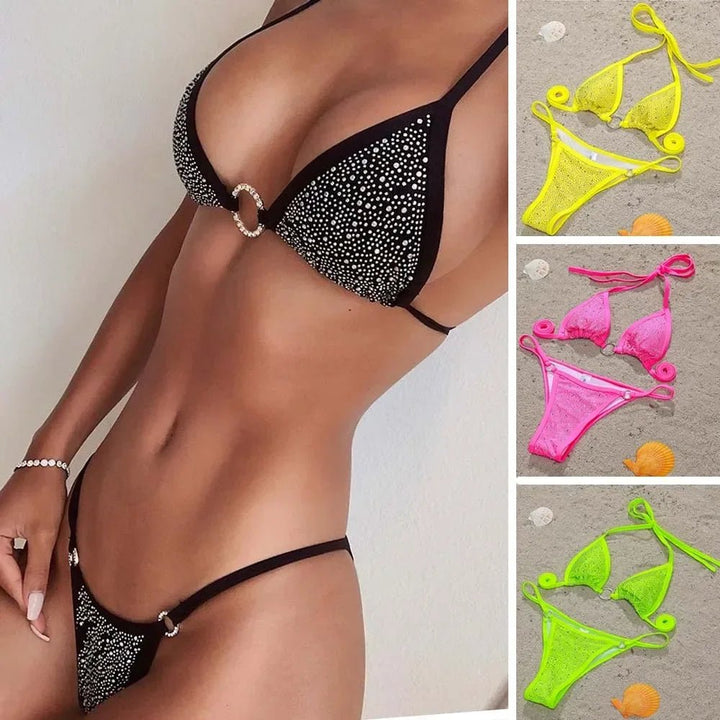 Sexy Brazilian Triangle Bikini with Crystal Embellishments - GirlnamedParis