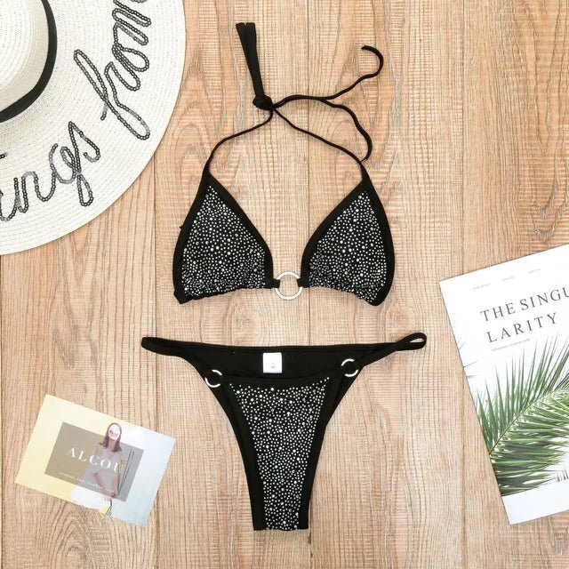 Sexy Brazilian Triangle Bikini with Crystal Embellishments - GirlnamedParis