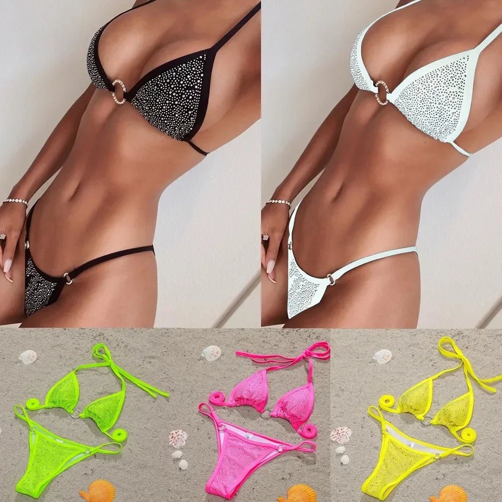 Sexy Brazilian Triangle Bikini with Crystal Embellishments - GirlnamedParis