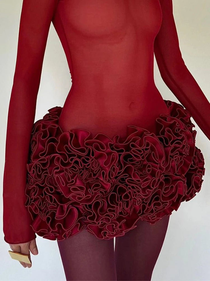 Sexy Red 3D Flowers Dress Suits Women Fishbone Bandage Adjustable Tube Top Flower Mini Skirt Suit Party Club Lady Outfits 2024 - GirlnamedParis