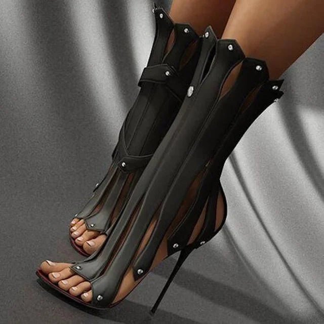 Sleek Strappy Stiletto Ankle Boots with Metal Heels - GirlnamedParis