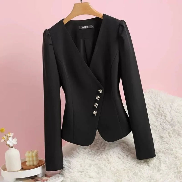 Slim Womens VNeck Blazer Elegant Office Jacket - GirlnamedParis