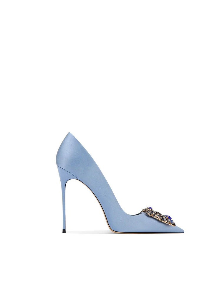 Spring Fall Blue Rhinestone Buckle Stiletto Dress Shoes - GirlnamedParis