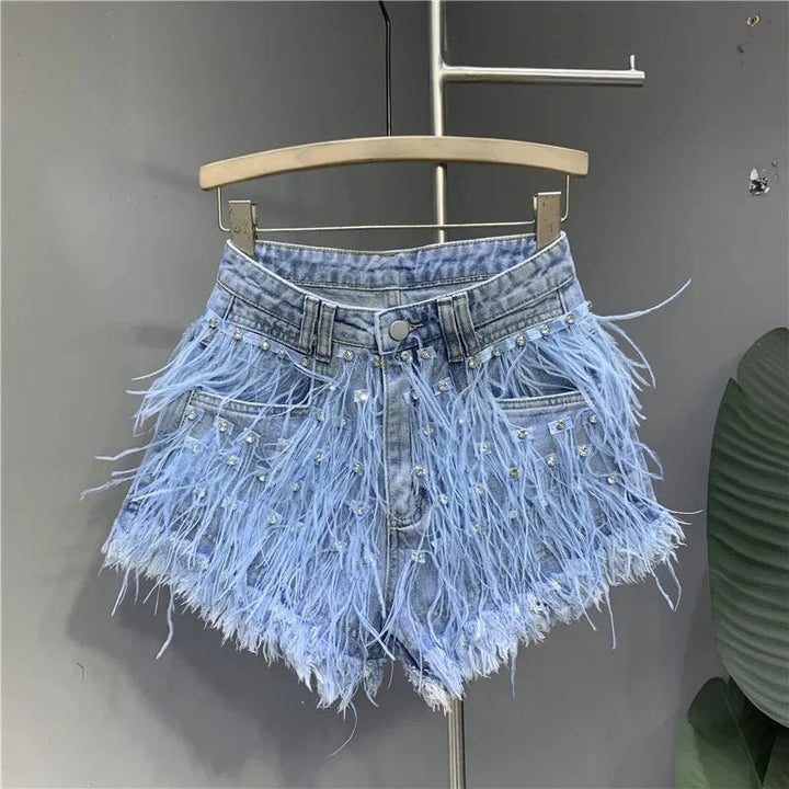 Stylish Womens Denim Shorts with Tassels - GirlnamedParis