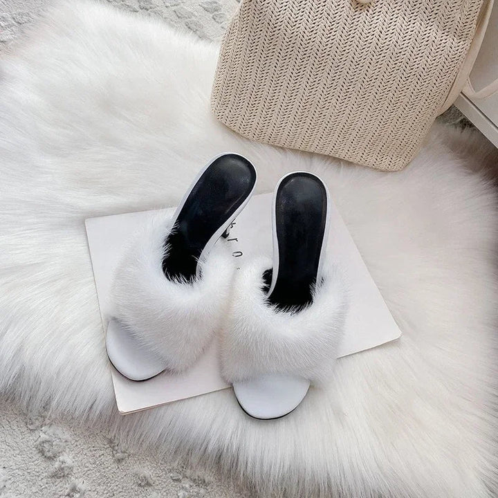 Summer Womens OpenToe Mink Fur High Heel Sandals - GirlnamedParis