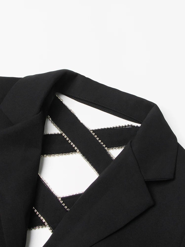 Vintage Black Notched Blazer Stylish Backless Womens Jacket - GirlnamedParis