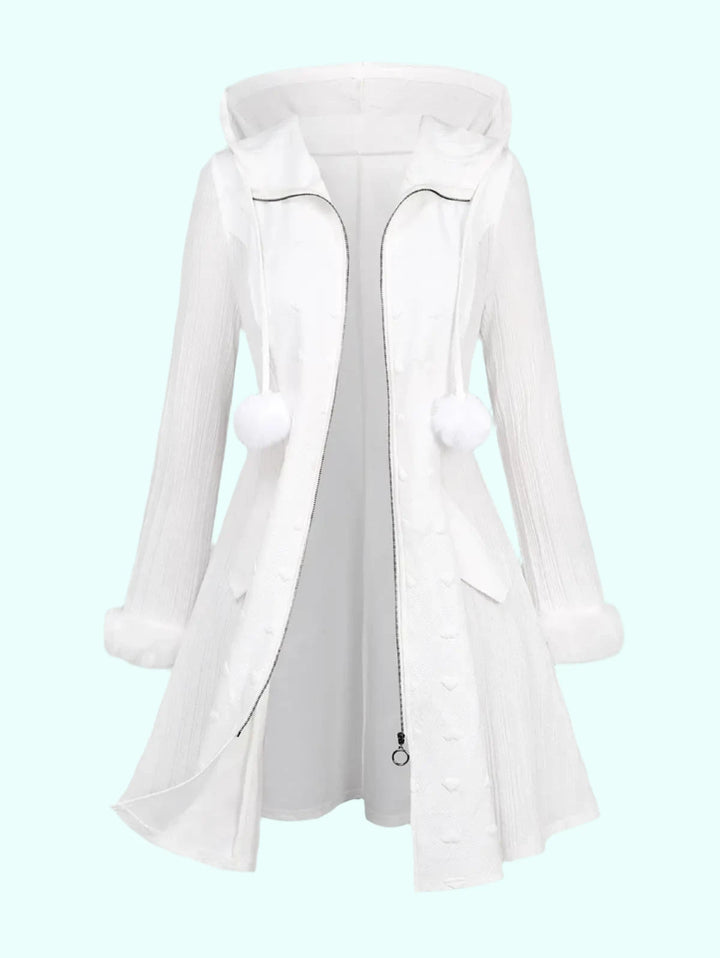 White Hooded Coat with Faux Fur Paris - Luxury - GirlnamedParis