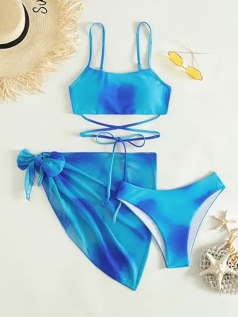 Womens 2024 Ombre Tie Bikini Set with Skirt - GirlnamedParis