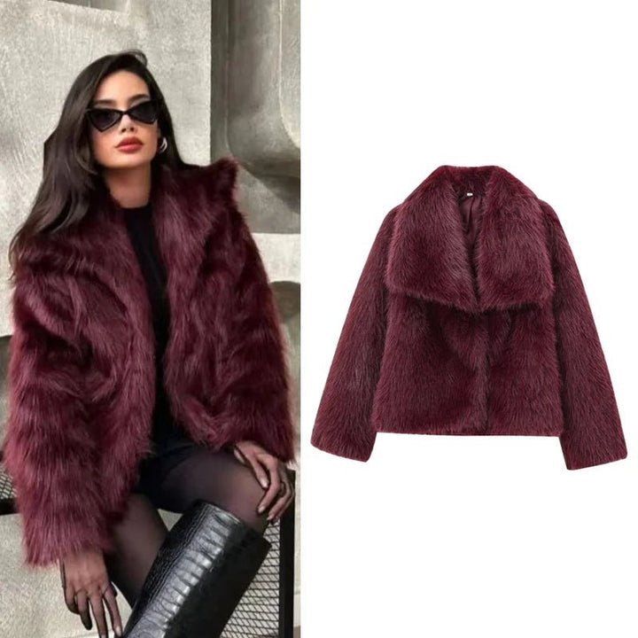 Womens Burgundy Faux Fur Bomber Jacket Winter 2024 - GirlnamedParis