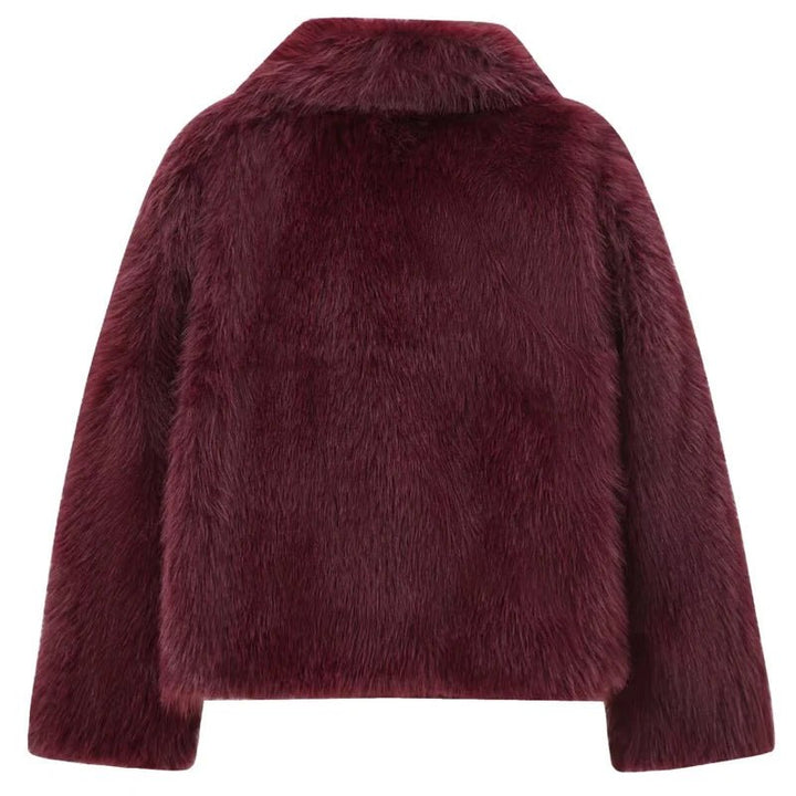 Womens Burgundy Faux Fur Bomber Jacket Winter 2024 - GirlnamedParis