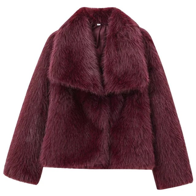 Womens Burgundy Faux Fur Bomber Jacket Winter 2024 - GirlnamedParis