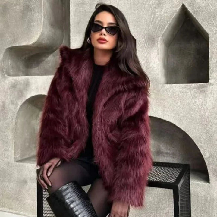 Womens Burgundy Faux Fur Bomber Jacket Winter 2024 - GirlnamedParis