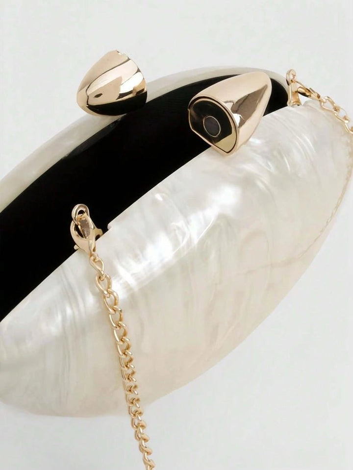 Womens Designer Acrylic EggShaped Pearl Clutch Ivory Pink Gold - GirlnamedParis