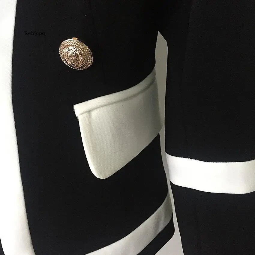 Womens Designer Classic Blazer Black White Metallic Button Jacket - GirlnamedParis