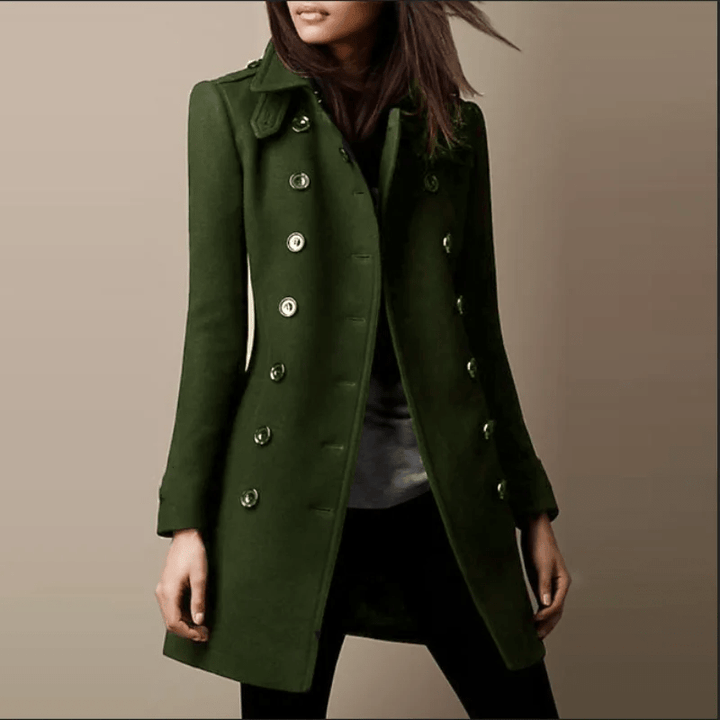 Womens DoubleBreasted Wool Coat with Lapel and Pockets - GirlnamedParis