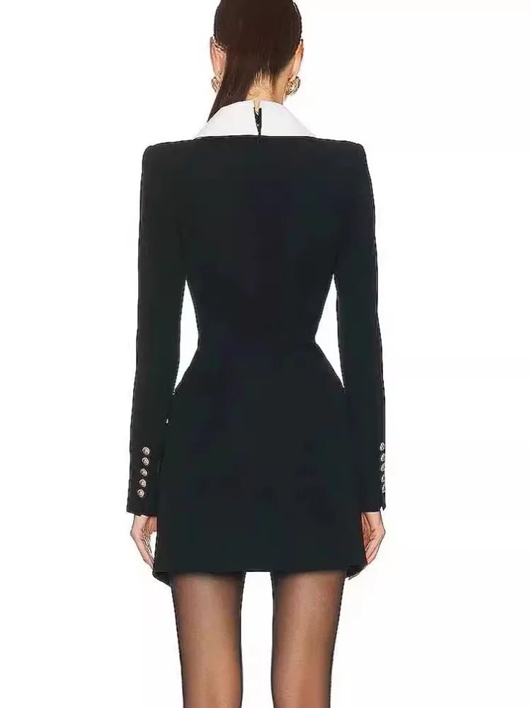 Womens Elegant LongSleeve Buttoned Bodycon Dress Black White - GirlnamedParis