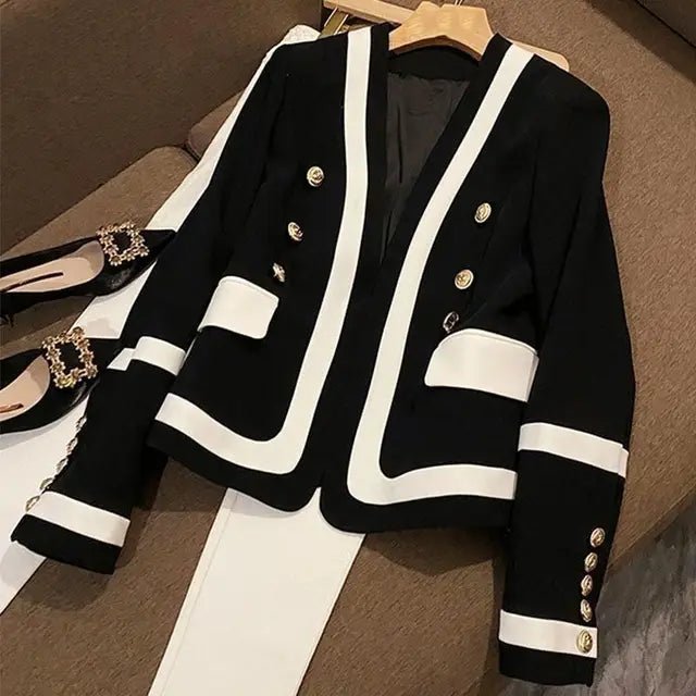 Womens High - End Black White Contrast Coat - GirlnamedParis