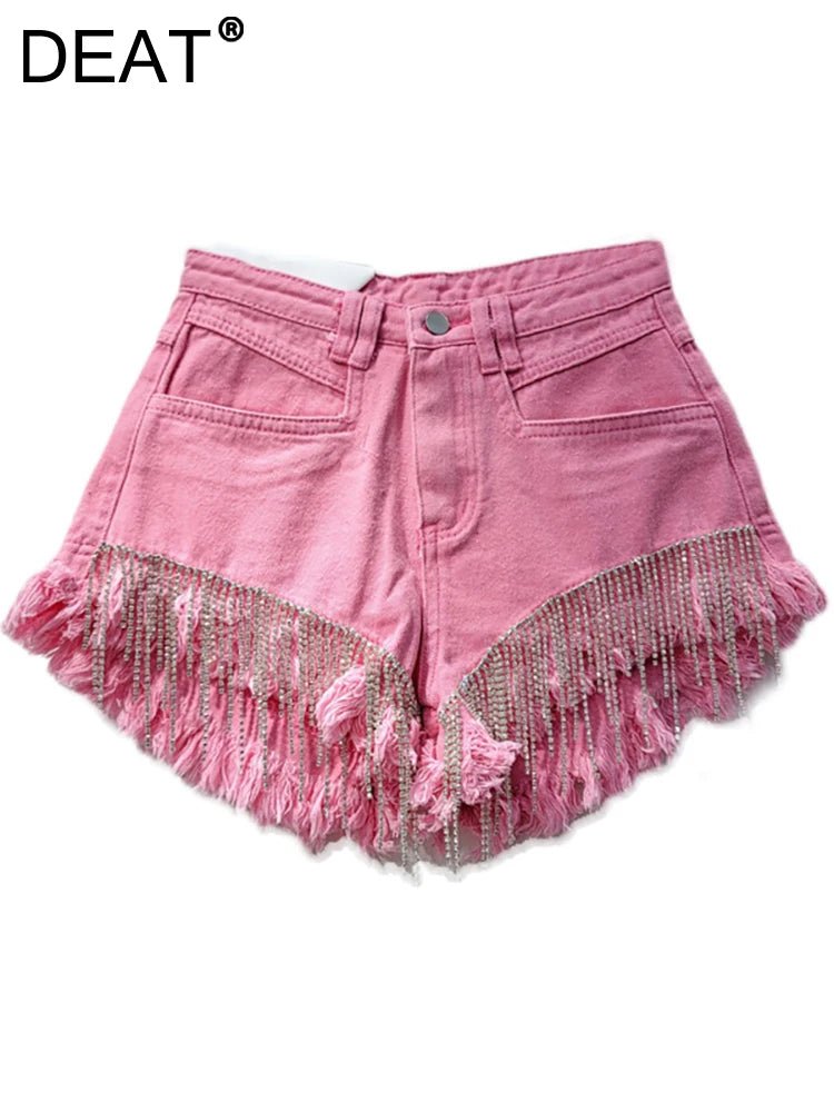 Womens HighWaist ChainFringe Denim Shorts Fall 2024 - GirlnamedParis