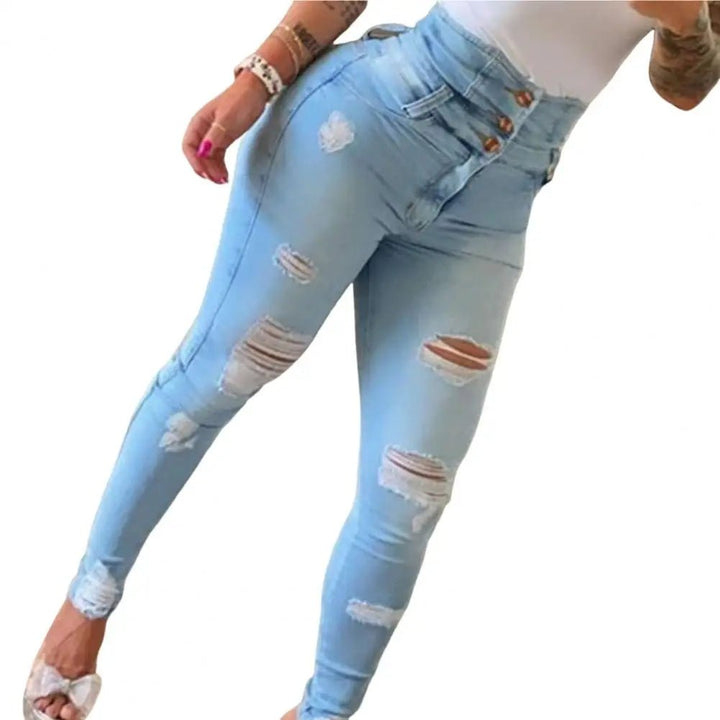 Womens HighWaisted Distressed Ripped Skinny Jeans - GirlnamedParis