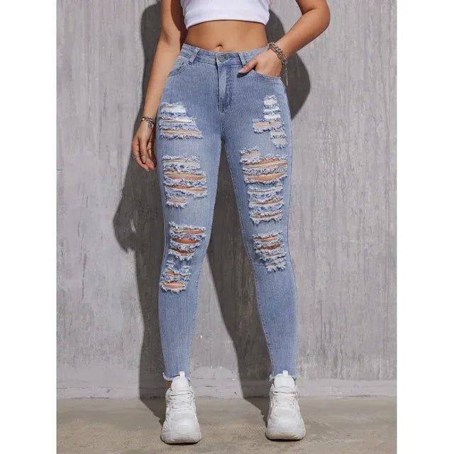 Womens HighWaisted Distressed Stretch Skinny Jeans - GirlnamedParis