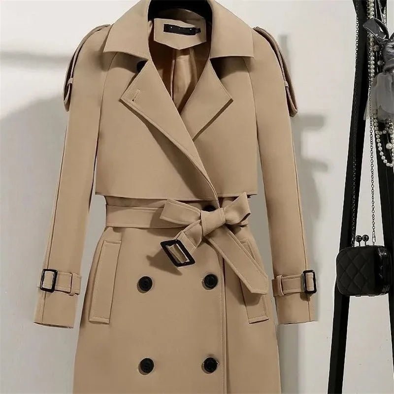 Womens Long Windproof Trench Coat with Belt Paris - Luxury - GirlnamedParis