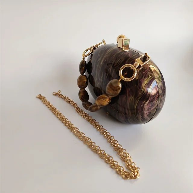 Womens Luxury Acrylic Clutch with Brown Pearls - GirlnamedParis