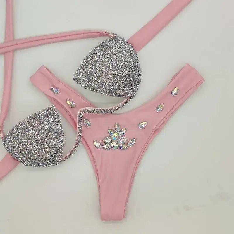 Womens Luxury Rhinestone Bikini Set Glamorous TwoPiece Swimsuit - GirlnamedParis