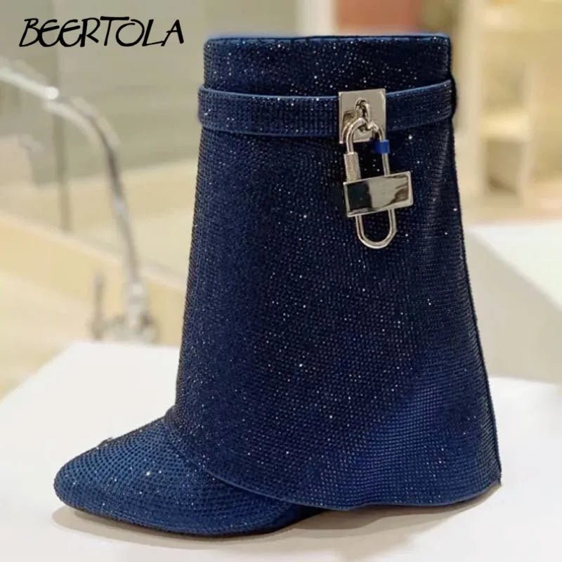 Womens Luxury Rhinestone Wedge Heel Ankle Boots - GirlnamedParis