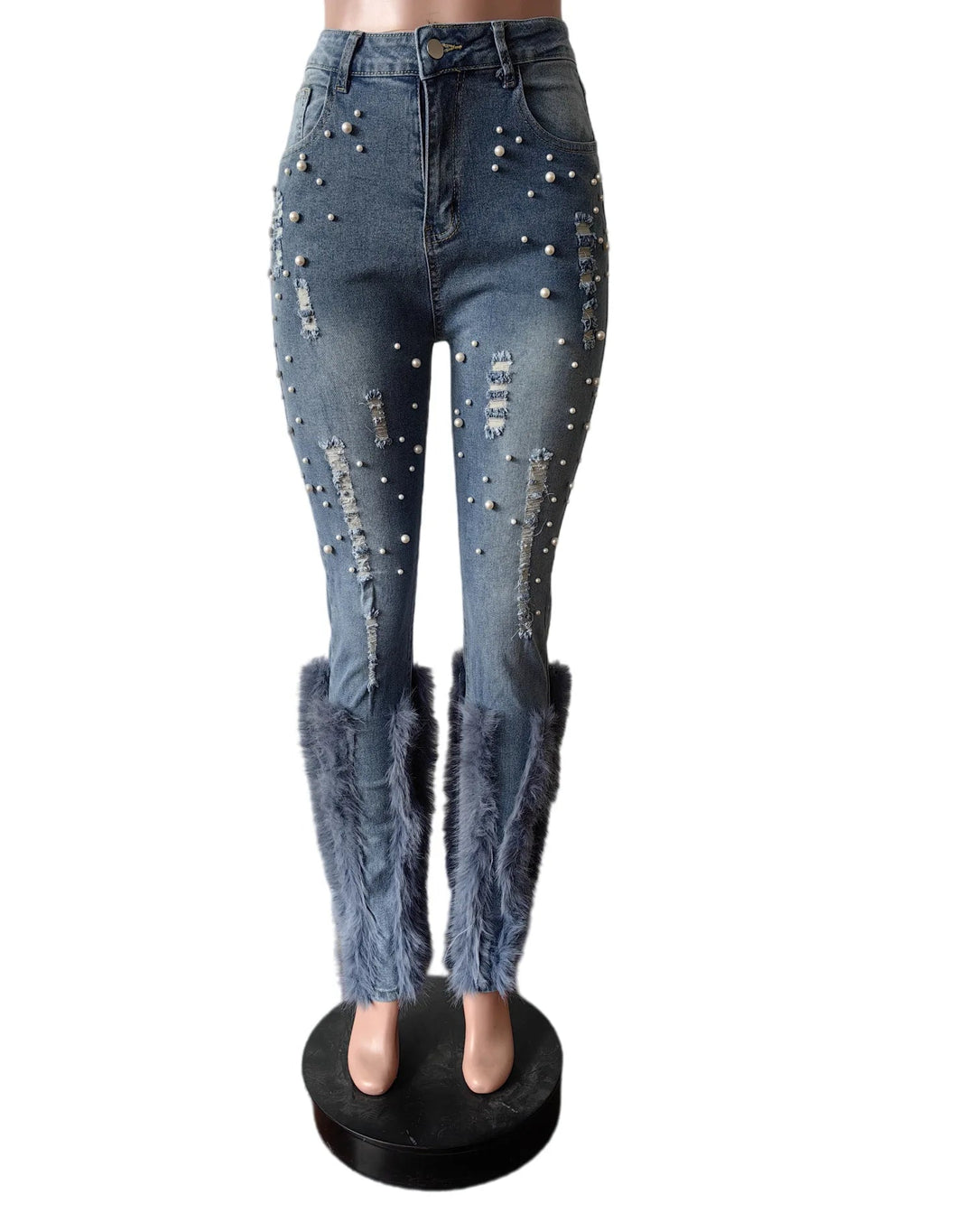 Womens Pearl - Embellished Ripped Cargo Jeans - GirlnamedParis