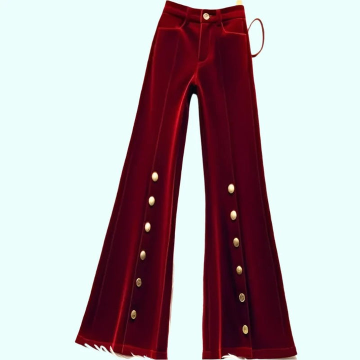 Womens Retro Red Velvet High - Waisted Flare Pants Paris - Runway - GirlnamedParis