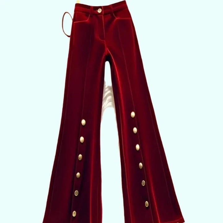 Womens Retro Red Velvet High - Waisted Flare Pants Paris - Runway - GirlnamedParis