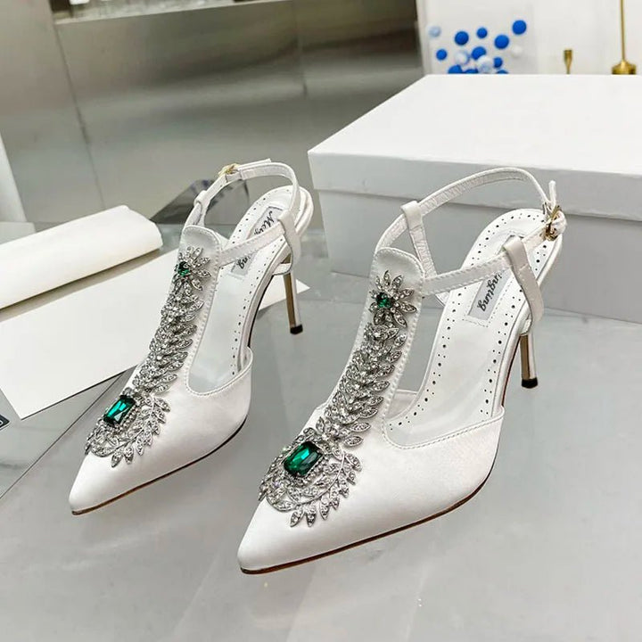 Womens Rhinestone Satin Stiletto Wedding Heels 2022 - GirlnamedParis