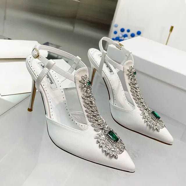 Womens Rhinestone Satin Stiletto Wedding Heels 2022 - GirlnamedParis