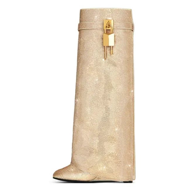 Womens UltraHigh Heel Long Boots with Metal Buckle - GirlnamedParis